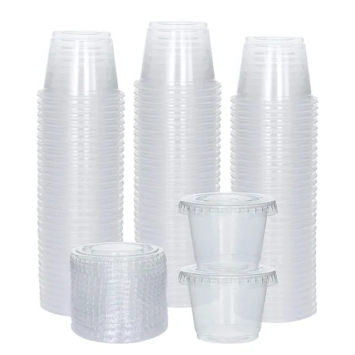 Vista 12 de Galashield 100 juegos de recipientes pequeños de plástico de 0.5 oz con tapas, vasos para shots de gelatina, vasos desechables para porciones
