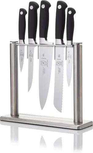 Mercer Culinary M20000 Genesis - Juego de bloques de cuchillos forjados de 6 piezas, bloque de vidrio templado, color negro