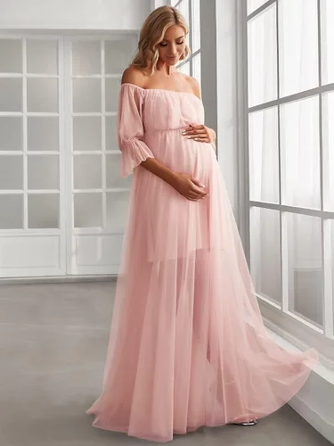 Vista 3 de Ever-Pretty Vestido de maternidad de tul con hombros descubiertos para mujer 20862