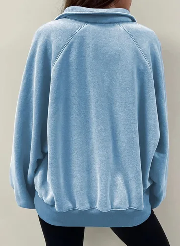 Vista 2 de Dokotoo Sudaderas de gran tamaño con cuello de botón para mujer, manga de farol, holgadas, para mujer