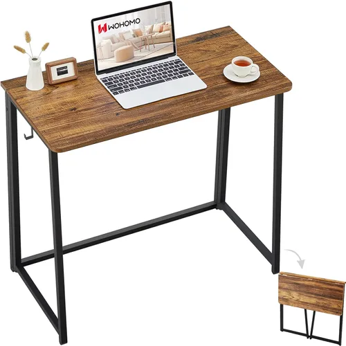 Vista 61 de WOHOMO Escritorio plegable de mármol sintético blanco, escritorio pequeño de 31.5 pulgadas para espacios pequeños con patas doradas, escritorio