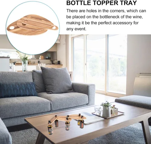 Vista 6 de Hemoton Juego de 3 bandejas rectangulares de madera para servir con tapa para botella de vino, platos de queso y bandeja de joyería