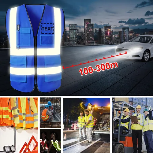 Vista 5 de Chaleco de seguridad personalizado para hombre con bolsillos con logo, chalecos reflectantes de alta visibilidad para construcción, ropa