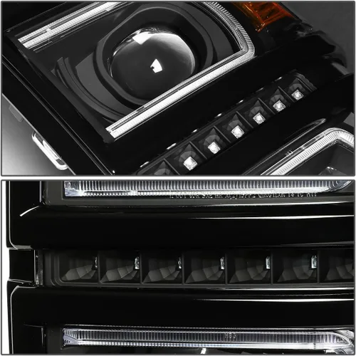 Vista 4 de DNA Motoring HL-LB-CS15-BK-AM Par de faros LED DRL+ U Tube Bar con proyector compatible con Silverado 1500 14-15, Negro/Ámbar
