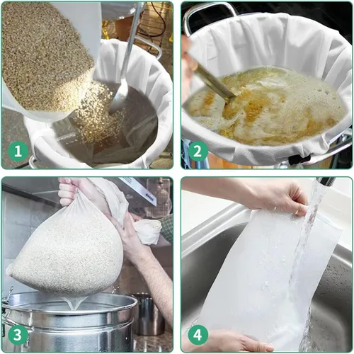 Vista 5 de Bolsas de preparación, 2 bolsas de infusión en una bolsa, bolsa de colado de vino reutilizable para elaboración casera, bolsa de malla fina