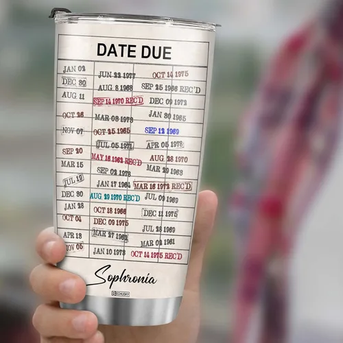 Vista 5 de BECHUSKY Tarjeta de fecha de vencimiento de biblioteca personalizada para biblioteca, tarjeta de fecha de vencimiento, vaso de viaje, regalo