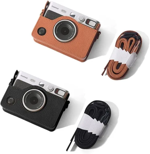 Vista 8 de Funda protectora para cámara Fujifilm Instax Mini EVO, funda de piel auténtica premium con correa de hombro ajustable extraíble