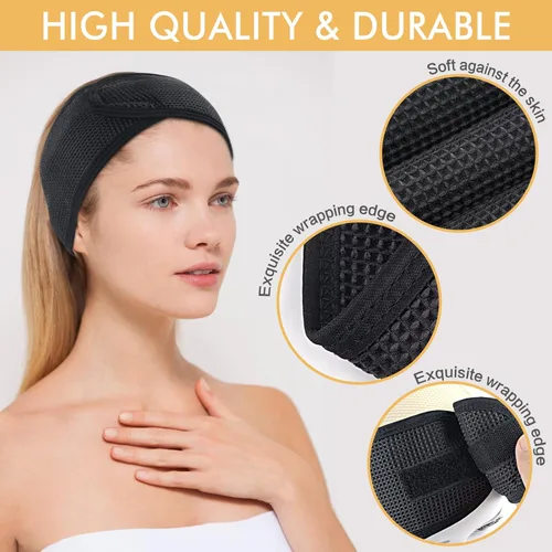 Vista 2 de SINLAND Diadema de spa facial para lavar, maquillaje, cosméticos, ducha, bandas para el cabello, paquete de 3