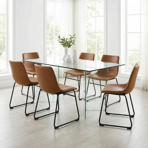 Vista 9 de Cortesi Home Casablanca - Silla de comedor en piel sintética marrón, patas negras (juego de 2)