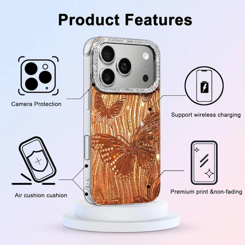 Vista 89 de I-MGAE-IN-AR - Funda diseñada para iPhone 12 y 12 Pro, diseño de mariposa plateada brillante, funda protectora de poliuretano termoplástico, suave