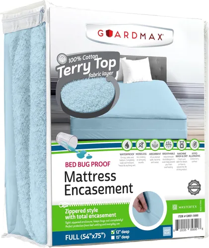 Vista 11 de Guardmax Funda de colchón individual con cremallera, protector de colchón 100% impermeable, suave y absorbente de algodón de rizo superior