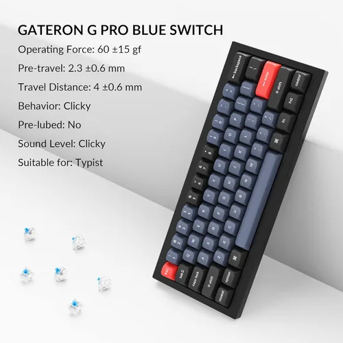 Vista 5 de Keychron Q4 Teclado mecánico personalizado con cable, 60% de diseño QMK/VIA macro programable con interruptor azul Gateron G Pro intercambiable