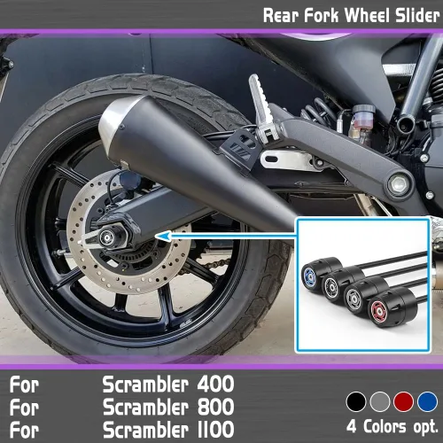 Vista 5 de Eje de rueda delantera y trasera para motocicleta, deslizador de horquilla compatible con D-ucati Scrambler 400 Sixty 2 800 Classic Full Throttle