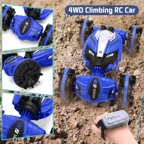 Vista 3 de Auto de acrobacias RC con detección de gestos, autos anfibios a control remoto con 2 baterías, reloj 4WD de 2.4 GHz, auto controlado a control