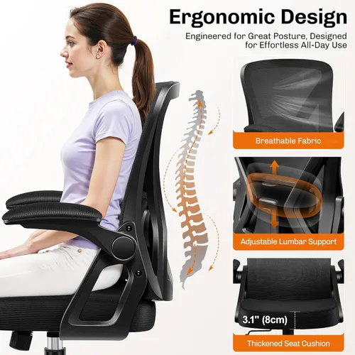 Vista 3 de Silla de oficina, sillas de escritorio ergonómicas para computadora del hogar, silla transpirable y cómoda de malla con soporte lumbar ajustable