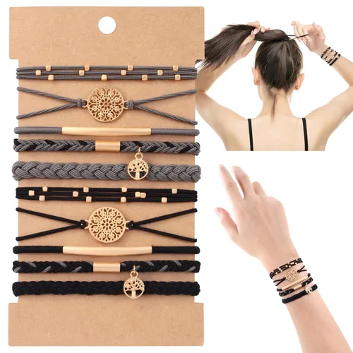 Vista 9 de DIYDEC 10 Ligas para el Cabello Pulsera para Mujeres 5 Estilos Suaves Trenzadas Boho Bandas para el Cabello Elásticas Sin Daño Ligas para el Cabello