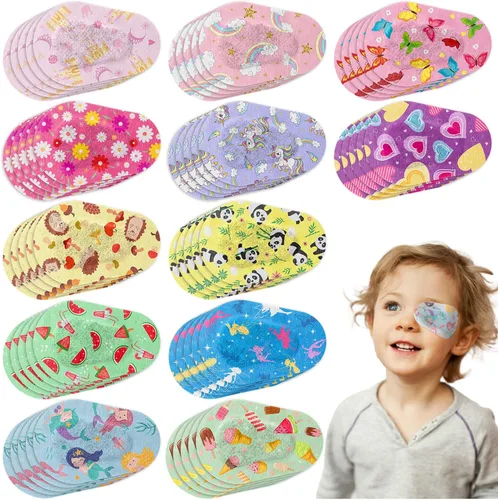 Vista 7 de Panitay 36 parches para ojos para niños y niñas, parche adhesivo a granel de tela de algodón transpirable con ojo perezoso para ambliopía