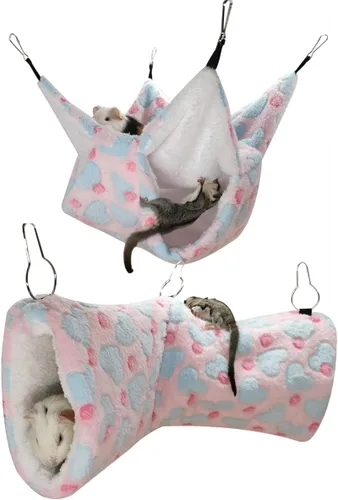 Vista 12 de LEFTSTARER Alfombrilla y juguete de cachemira para mascotas, hamaca de conejillo de indias con forma de corazón marrón, accesorios para jaula