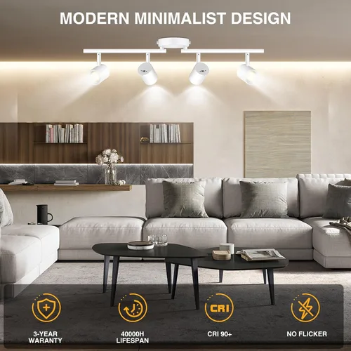 Vista 7 de VANoopee 5 Colores 4 Luces LED Luminarias de Riel de Techo para Cocina, Kit de Iluminación de Riel Regulable, Foco de Techo Montaje al Ras Luces