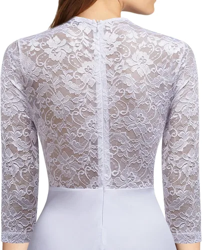 Vista 3 de FORTRIC Vestido largo de gasa de encaje floral para mujer para boda fiesta dama de honor