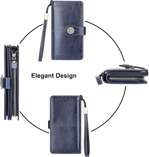 Vista 4 de Lavemi - Cartera de piel con bloqueo RFID para mujer de gran capacidad para llevarla a la muñeca