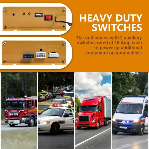 Vista 6 de Sirena de alarma con bocina 12V 200W para auto, sistema PA, bocinas delgadas [18 tonos] [120-130dB] [micrófono inalámbrico] CXRCY Sirena