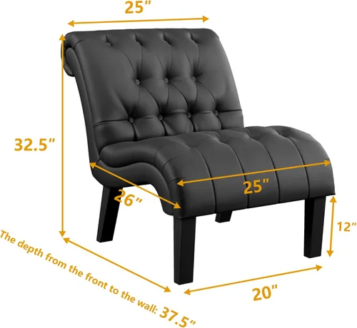 Vista 10 de Yongqiang Silla decorativa para dormitorio, sala de estar, moderna silla esquinera tapizada con botones y sin brazos con patas de madera