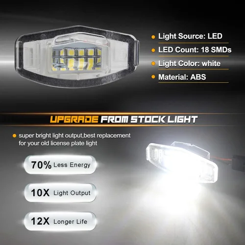 Vista 2 de NDRUSH Luces LED para matrícula compatibles con Honda Accord Civic Sedan Odyssey Pilot Acura, 6000 K blanco, paquete de 2