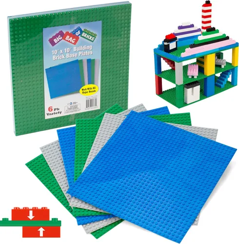 Vista 8 de Placas base clásicas para ladrillos de construcción, juego de 4 placas de construcción grandes azules de 10 x 10 pulgadas, conectividad en ambos