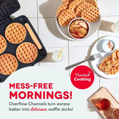 Vista 3 de DASH Waflera Mini Múltiple – Cuatro moldes para waffles de 4 pulgadas, plancha antiadherente con calentamiento rápido, superficie antiadherente