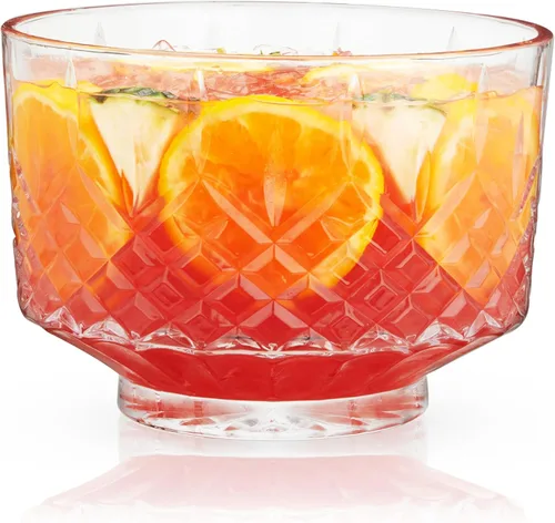 Viski Admiral Crystal Punch Bowl – Tazón de cristal estilo vintage para fiestas – Vajilla para cócteles, apto para lavavajillas, 2.5 galones, 320