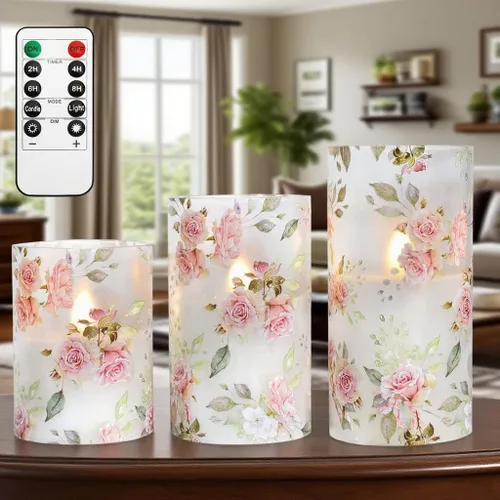 Vista 12 de Velas sin llama LED con forma de hortensia azul y violeta, parpadean con control remoto, tema de amor, decoración temática de verano y primavera