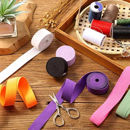 Vista 2 de WILLBOND 12 rollos de banda elástica colorida plegable, cordón elástico resistente, banda plana tejida para costura, manualidades, DIY, puños