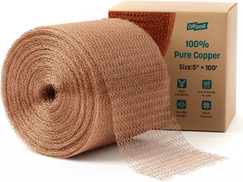 Vista 8 de Coldbreak Control de roedores de malla de cobre, rollo de lana de cobre inoxidable de 5" x 30' para relleno de agujeros de pared, control