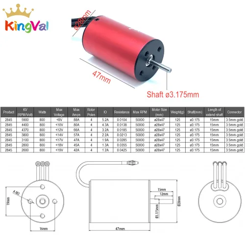 Vista 2 de KingVal Reemplazo 2845 2600KV Eje de motor sin escobillas impermeable 0.125 in compatible con 1/14 RC Car