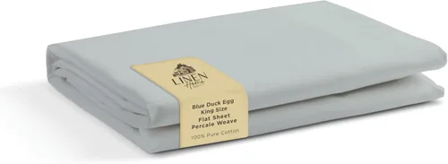 Vista 39 de Sábanas de 100% algodón percal, tamaño individual, 1 sábana encimera, ropa de cama fresca, resistente y transpirable, celeste