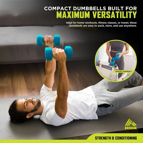 Vista 5 de RBX - Juego de mancuernas de mano con revestimiento de vinilo con forma hexagonal que no ruedan, para fisicoculturismo, tonificación, ejercicio