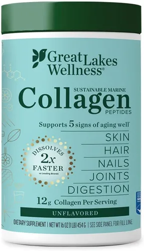 Great Lakes Wellness Péptidos de colágeno marino sostenibles en polvo para piel, cabello, uñas, articulaciones y digestión – Sin sabor – Hidrolizado