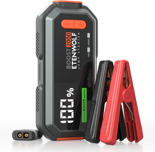 Arrancador de Batería de Coche Portátil, Caja de Arranque de Pico de 2000A - Arrancador de Coche de 12V para hasta 8.0L de Gasolina y 6.5L de