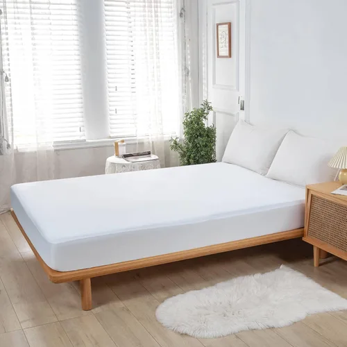 Vista 4 de Kingnex Protector de colchón tamaño individual, impermeable, suave, estilo sábana bajera con falda elástica