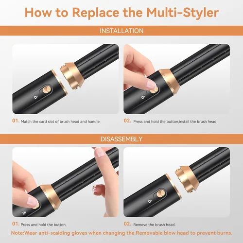 Vista 7 de Cepillo secador de pelo 6 en 1, cepillo secador de pelo plegable con envoltura de rizador de aire, cepillo de aire caliente desmontable para secar