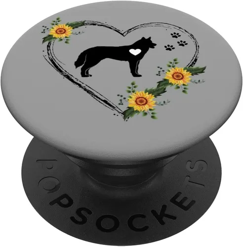 PopSockets PopGrip intercambiable con pulsador de corazón siberiano Husky con huellas de patas en gris