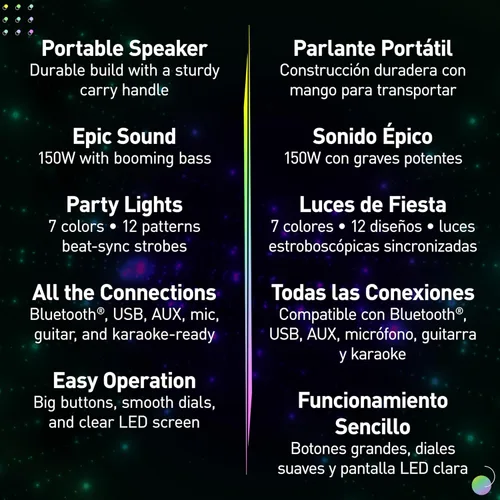 Vista 2 de Panasonic BMAX Altavoz Portátil Bluetooth, 75W Boost de Graves, Batería de Larga Duración, Inalámbrico, 7 Colores de Luz y 12 Patrones con Flash