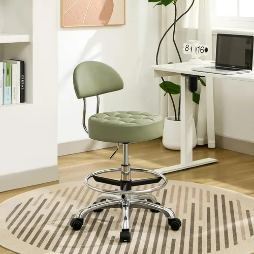 Vista 10 de FIRAVOE Taburetes de trabajo con ruedas (capacidad de 300 libras) (base de aluminio resistente), taburetes de salón de cuero negro (negro)