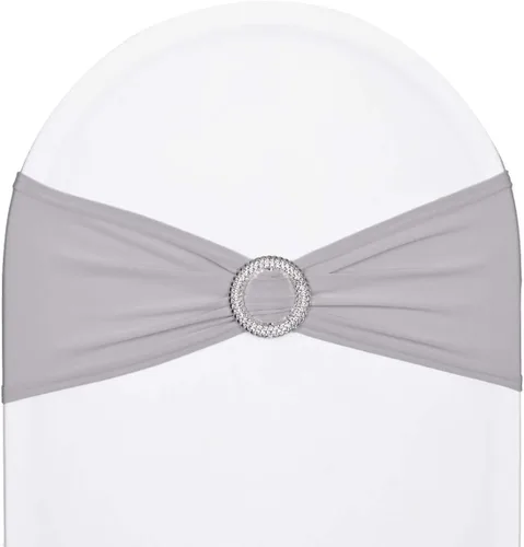 Vista 17 de 10 bandas elásticas de elastano azul turquesa, mano de obra de doble costura, bandas para cubierta de silla con hebilla deslizante para boda