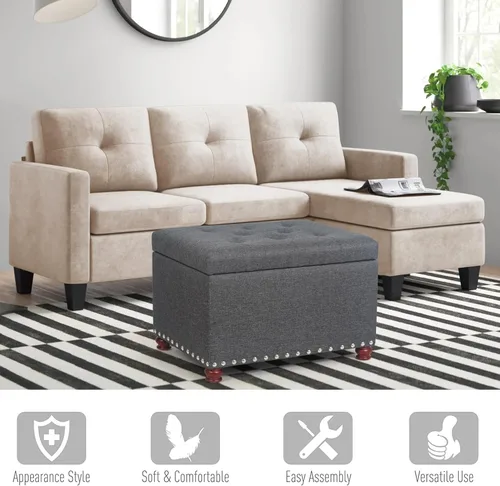 Vista 36 de Joveco Banco otomano de almacenamiento rectangular de tela, reposapiés, 24 pulgadas, moderno, copetudo, para dormitorio, asiento para entrada