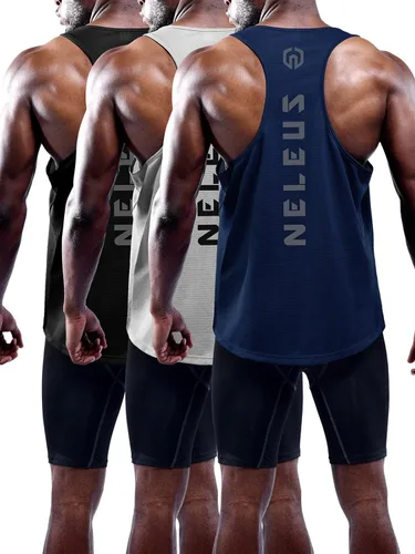 NELEUS - Paquete de 3 camisetas sin mangas, con espalda en Y, Dri-Fit, para hombre, para gimnasio