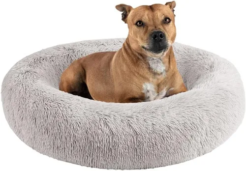 Vista 24 de Friends Forever Serena Donut - Cama ortopédica de espuma viscoelástica para perro, sofá ovalado de piel sintética suave para gato de interior, felpa