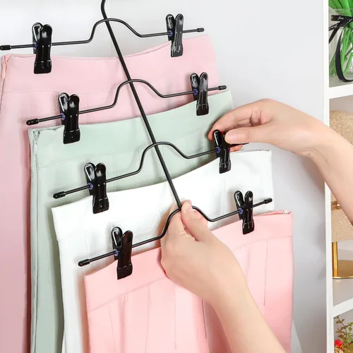 Vista 3 de TOPIA HANGER Perchas de falda de 4 niveles para mujer, ahorran espacio con clips ajustables, ahorran un 80% más de espacio, colgador de clip