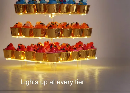 Vista 4 de Jusalpha Soporte cuadrado de 4 niveles para cupcakes, torre acrílica para cupcakes, ideal para bodas, fiestas de cumpleaños, decoración de barra